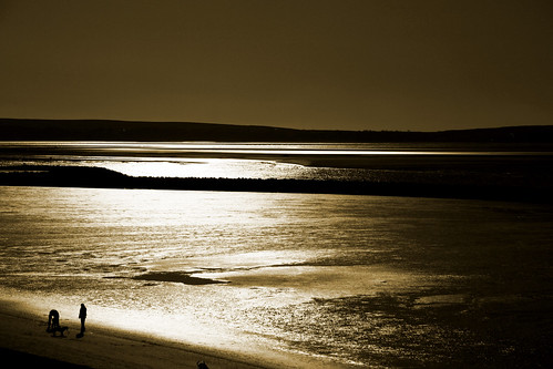 sea reflection beach silhouette landscape bay sand llanelli