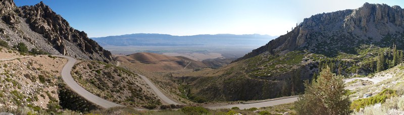 Onion Valley Road panorama - winding road heading down into the Owens Valley