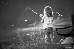 Little Fishing Girl - grayscale