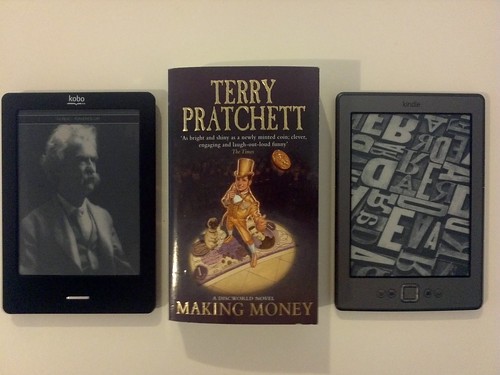 Size comparison: Kindle 4 and Kobo Touch eInk eReaders vs Paperback book
