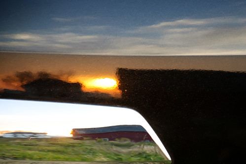 house reflection barn sunrise iowa vehicle