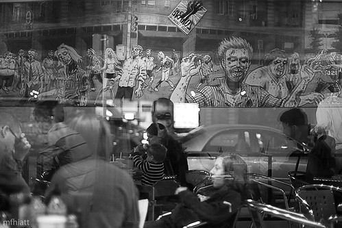 street urban blackandwhite night downtown zombie burger grain streetphotography iowa desmoines mfhiatt michaelfhiatt