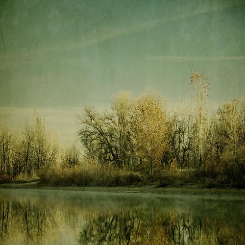 morning light sky lake reflection fall water fog canon vintage square colorado shore cottonwood aged textured texturesquared t1i chattfield