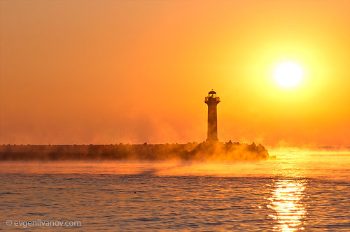 sun lighthouse water fog sunrise bulgaria blacksea