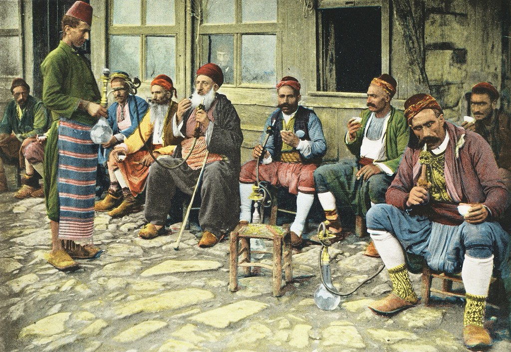 Free download 1898 Istanbul Constantinople Turkey Men smoking water pipe Turkey - Baazar - published in 1898. Ottoman Empire