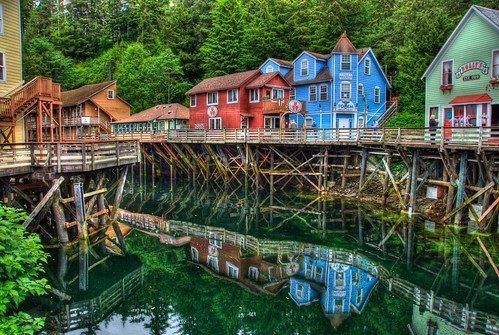 travel cruise color reflection building tourism water alaska architecture port shopping photo store ship image princess picture piling hdr ketchikan sapphire creekstreet 201106