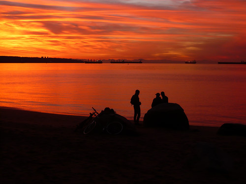 ocean sunset people orange silhouette vancouver
