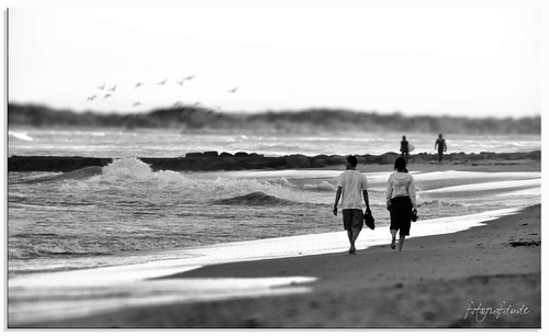 beach monochrome birds sunrise sand nikon couple waves walk tide flock hills romantic surfers breakers distant d90 mygearandme musictomyeyeslevel1 fotografdude
