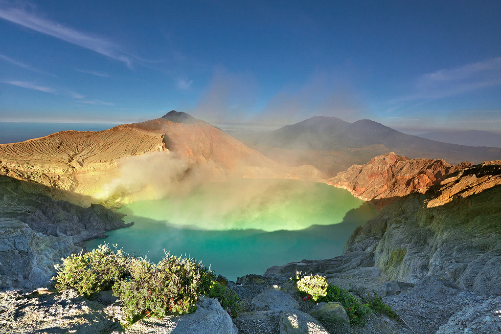 The world's largest acidic volcanic crater lake, Ijen Crater.