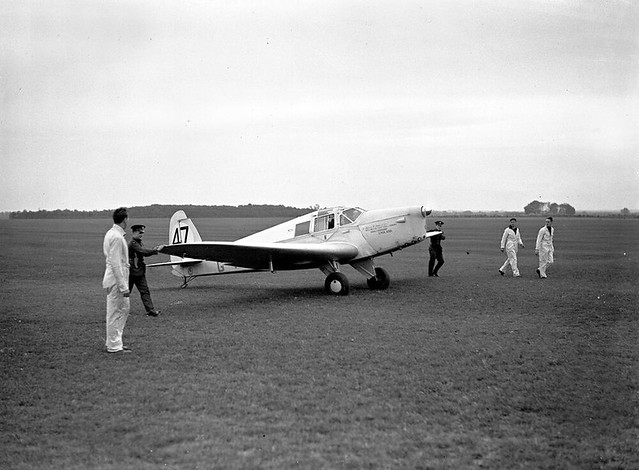 B.A. Eagle, G-ACVU, race number '47' taxiing at Mildenhall prior to the MacRobertson Air Race, October 1934