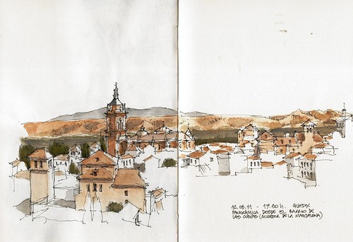 panorama architecture sketch spain view cathedral drawing catedral panoramic andalucia baroque barroco guadix urbansketchers