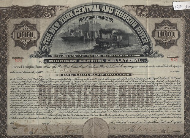 The New York Central and Hudson River Railroad Company Stock Certificate, 1898