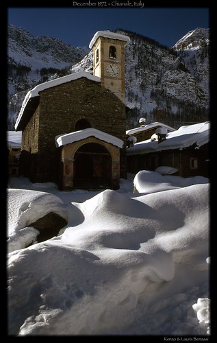 old winter italy snow ski church sunrise piemonte oldphoto chianale