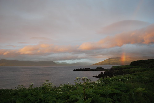ocean sunset storm alaska clouds island rainbow scenery moutains kodiak kodiakisland larsenbay uyakbay