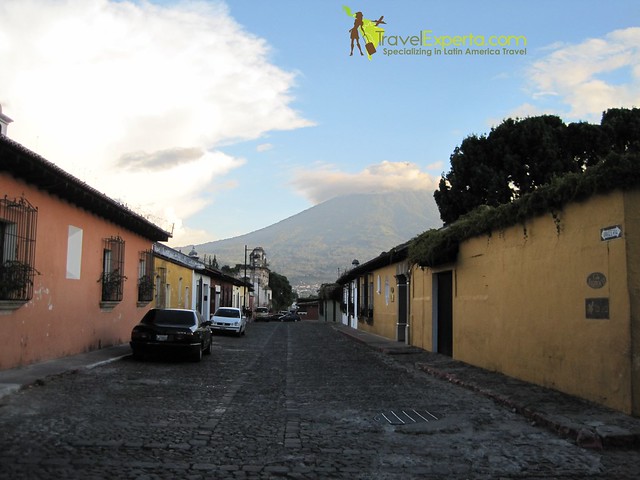 Cobblestone street in antigua, guatemala