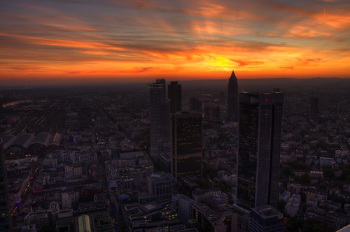 Sundown over the skyline in Frankfurt