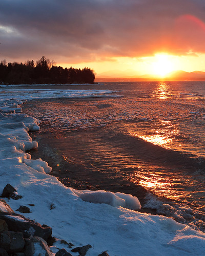 winter sunset lake snow ice water vermont charlotte contest lakechamplain