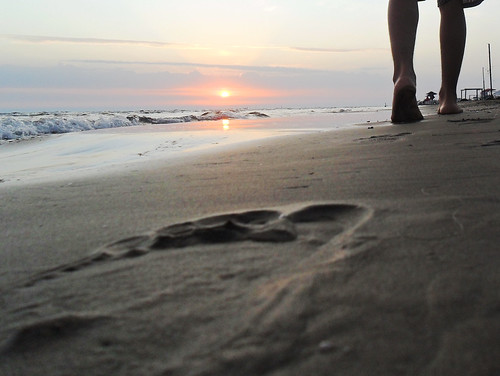 sea sun beach wet beautiful sunrise foot sand view azerbaijan caspian footprint