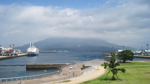 japan port island waterfront kagoshima sakurajima