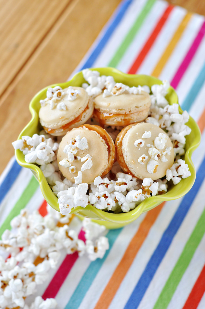 Salted Popcorn Carmel Macarons