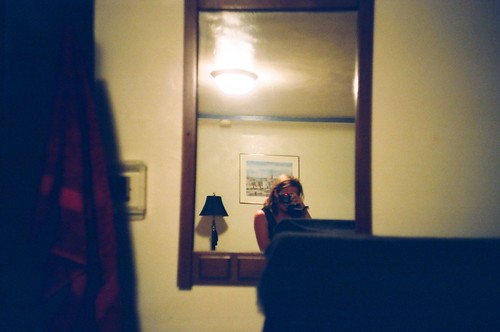 summer selfportrait film analog 35mm mirror lomo lomography july motel lomolca fujisuperia200 2011 dickeyvillewisconsin towermotel roadtrip2011