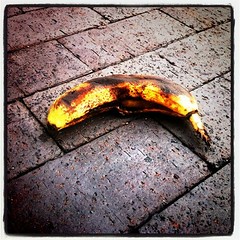 Digbeth food wastage: brown banana on blue brick