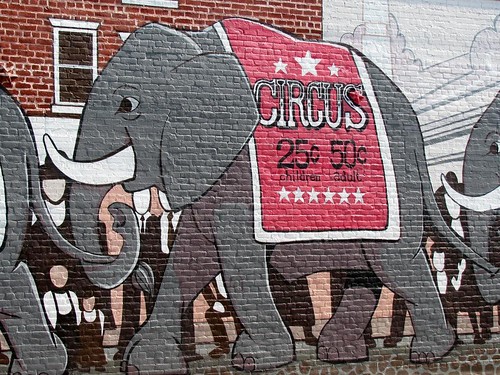 red brick wall virginia mural downtown circus gray social event 25 blanket elephants 50 martinsville frivolity