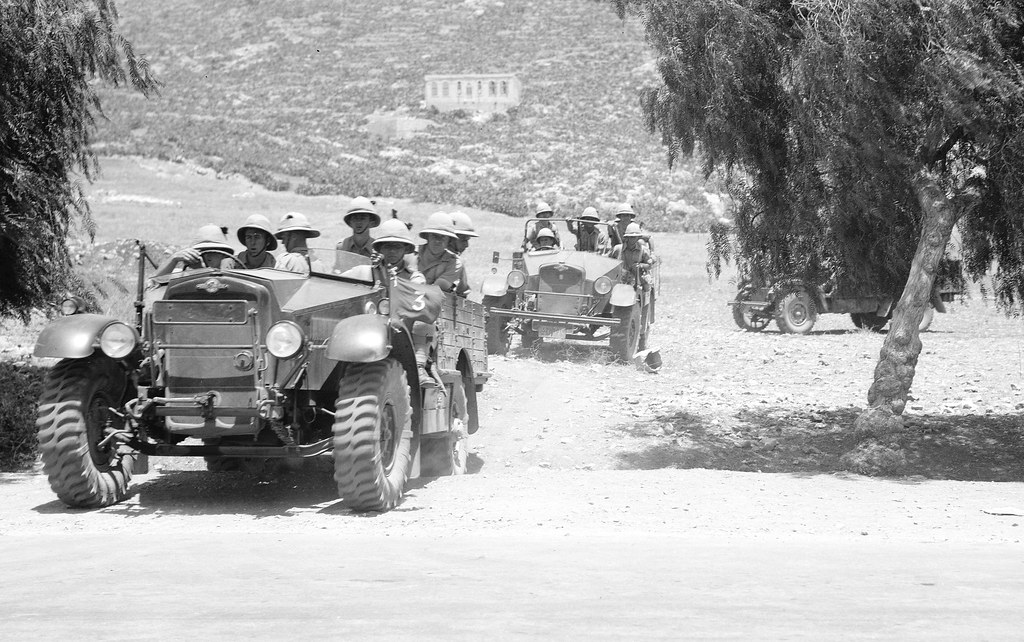 British soldiers ( 2nd Battalion Black Watch Regiment ? ) in vehicles near Nablus, Palestine - circa 1938