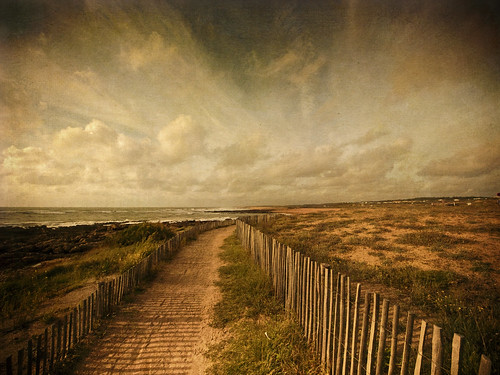 sea sky france beach fence path