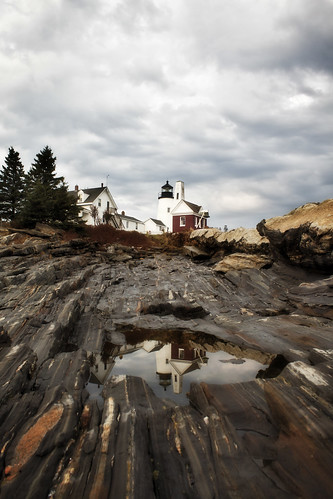 lighthouse reflection water clouds puddle coast rocks maine newengland historic rainwater pemaquidpoint pemaquidpointlighthouse