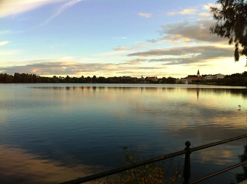 sun lake reflection evening hudiksvall lillfjärden