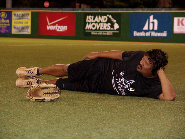 2011 UH Aloha United Way Softball Tournament <p>A Dillinghamma player takes a break between games. Every team played at least twice in the UH AUW Softball Tourment at Les Murakami Stadium on Sept. 30, 2011</p>
