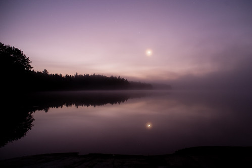 morning camping moon mist lake water sunrise dawn canoe canoeing portaging killarneyprovincialpark belllake 20mmf28d d700