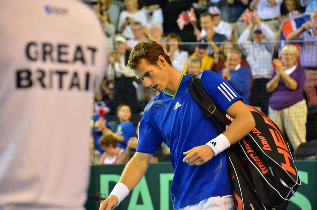 Andy Murray arrives on court, Match : GB v HUNGARY, Davis Cup.