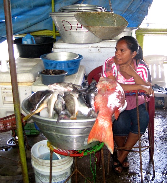 Fresh Fish seller in a seafood market, el salvador