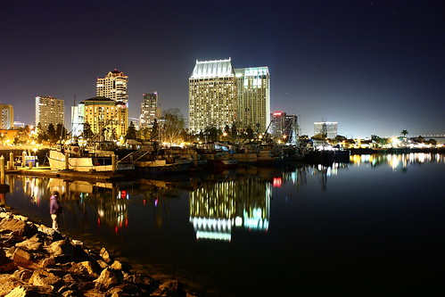 San Diego at night with a Beautiful reflection on the bay