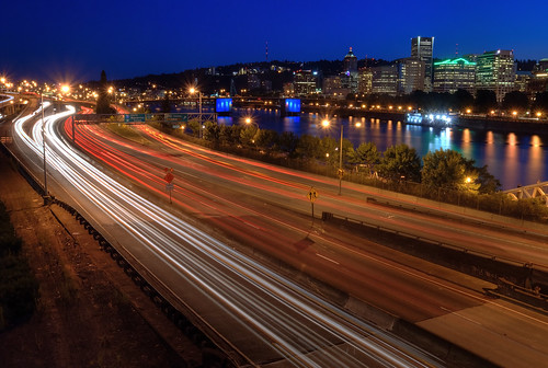 city blue light red summer urban usa white reflection green water colors skyline night oregon america buildings reflections river portland photography lights us twilight highway scenery colorful downtown cityscape colours unitedstates i5 or unitedstatesofamerica scenic scene freeway hawthornebridge pacificnorthwest pdx lighttrails bluehour colourful portlandor portlandoregon bridgetown westcoast willametteriver hdr highdynamicrange highrises cityskyline interstate5 traffictrails starbursts koincenter burnsidebridge rosecity morrisonbridge cityofroses 2011 wellsfargotower tonemapped brandongodfrey