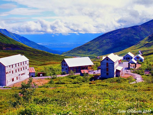 travel evan mountains abandoned alaska clouds landscape view scenic miningtown framebuildings