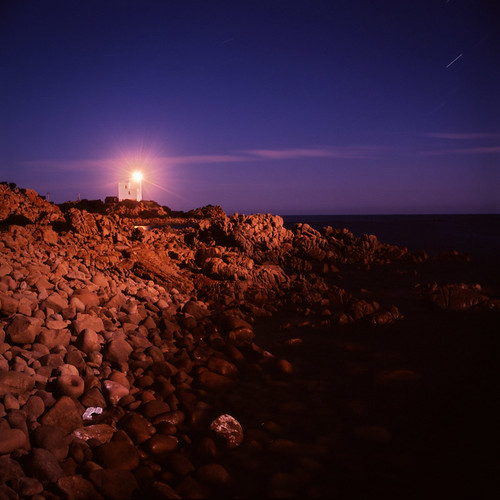 sardegna sea moon lighthouse night faro mare luna granite rocce notte granito fujiprovia100 yashicamat124 capocomino epsonv500