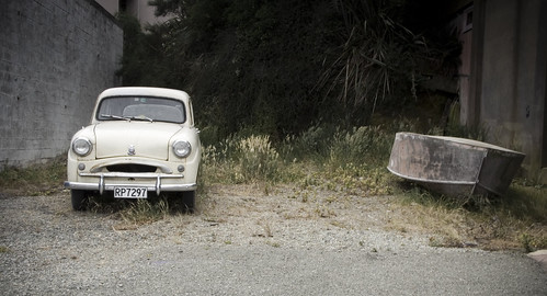 road new old light plants car weather contrast canon 350d boat rust flat natural cloudy flash rustic palmerston row zealand oxford vehicle otago rowboat weathered morris minor gravel