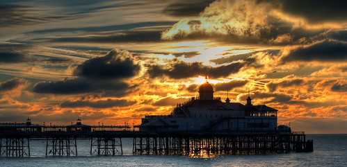 ocean sea silhouette clouds sunrise golden pier eastbourne