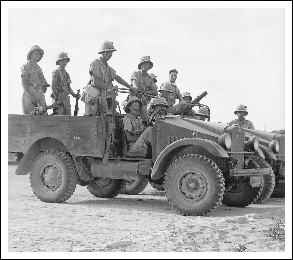 British troops in a Morris Commercial vehicle with Lewis machine gun - Palestine circa 1930's