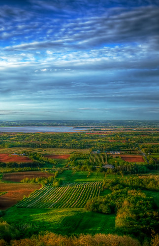 trees sky sun water nova sunrise novascotia farm hills valley bayoffundy agriculture scotia hdr highdynamicrange lookoff