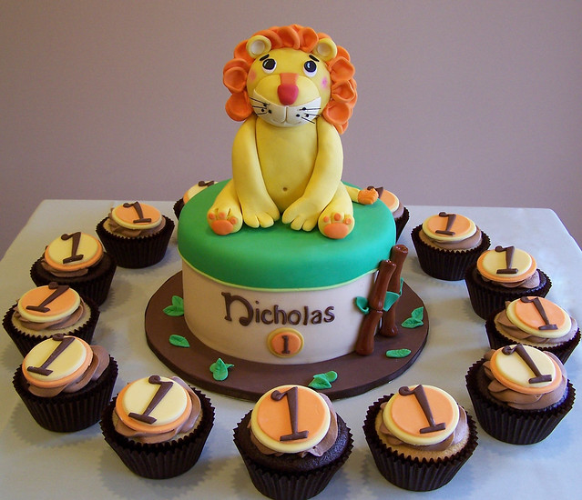 Lion themed First Birthday cake and cupcakes Flickr