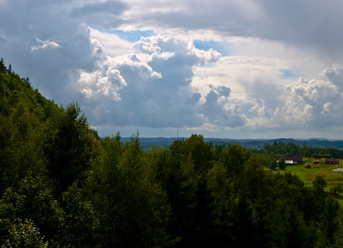 blue trees summer sky color colour green colors clouds forest landscape view sweden horizon swedish hills