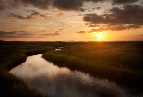 sunset sky beach grass clouds reflections stream novascotia marsh