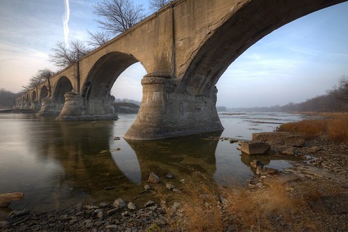 morning bridge trees water clouds reflections river landscape outdoors dawn pier rocks arch roman arches riverbed grasses geology northwestohio discoverohio watervilleohio limatoledotractioncompany oldwatervillebridge