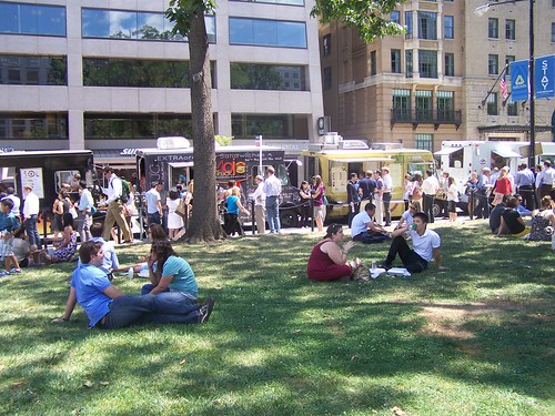 People lined up for Food Trucks, Farragut Square