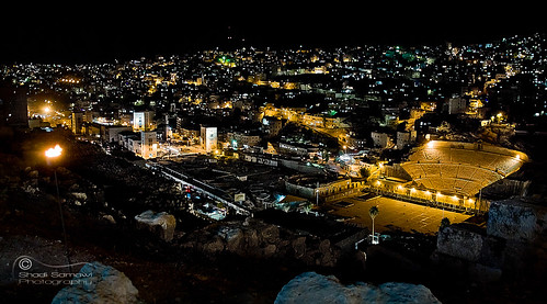 night canon landscape eos lights ancient downtown citadel horizon hill amphitheatre amman jordan distance xsi 450d sonofjordan shadisamawi gettyimagesmiddleeast