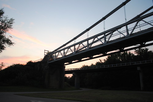 sunset dusk suspensionbridge nrhp muskingumcounty dresdenohio dresdensuspensionbridge